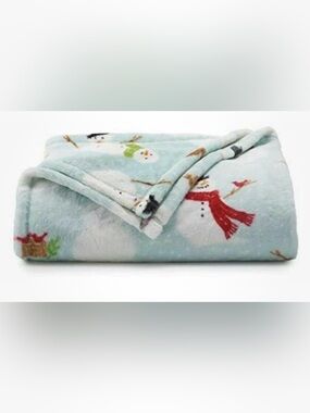 The Big One Light Blue Snowman Throw Blanket with Red and Green Accents